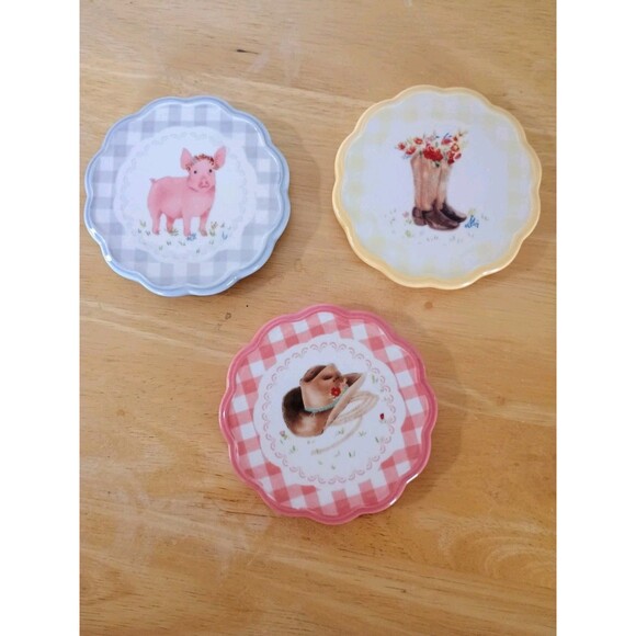 pioneer Women Other - The Pioneer Woman Gingham with Ranch Icons Set of 3 Ceramic Coasters
